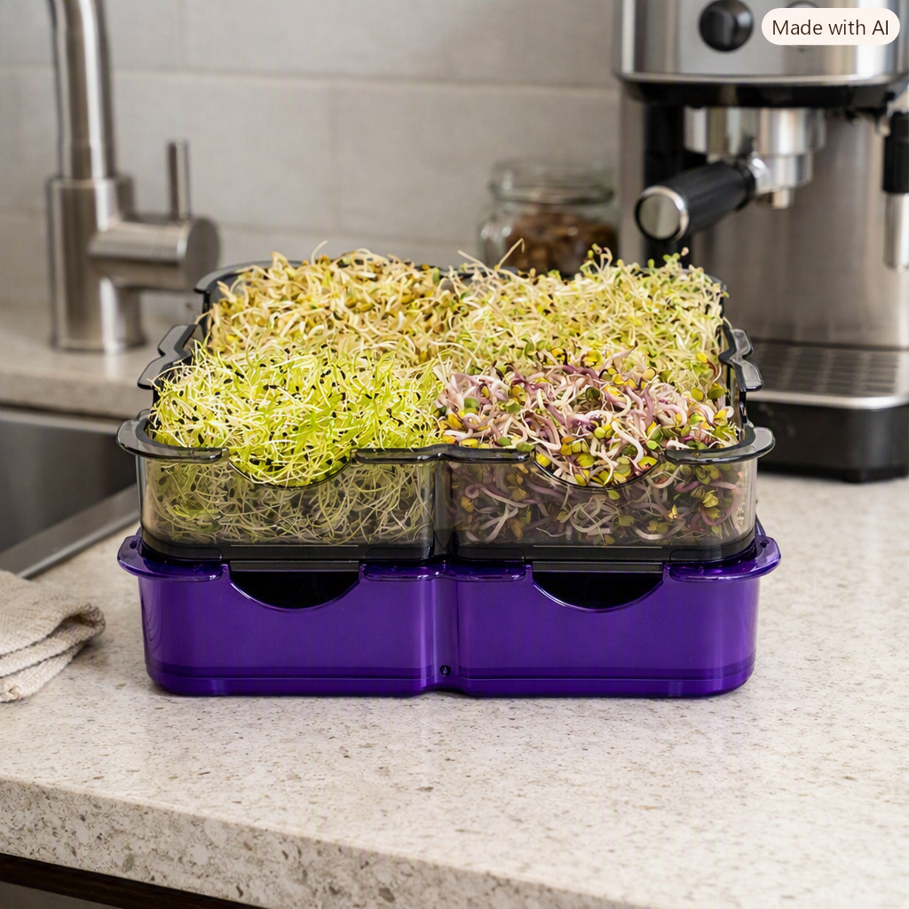Germogliatore Starter Kit Color GermoglioSì con base viola in cucina